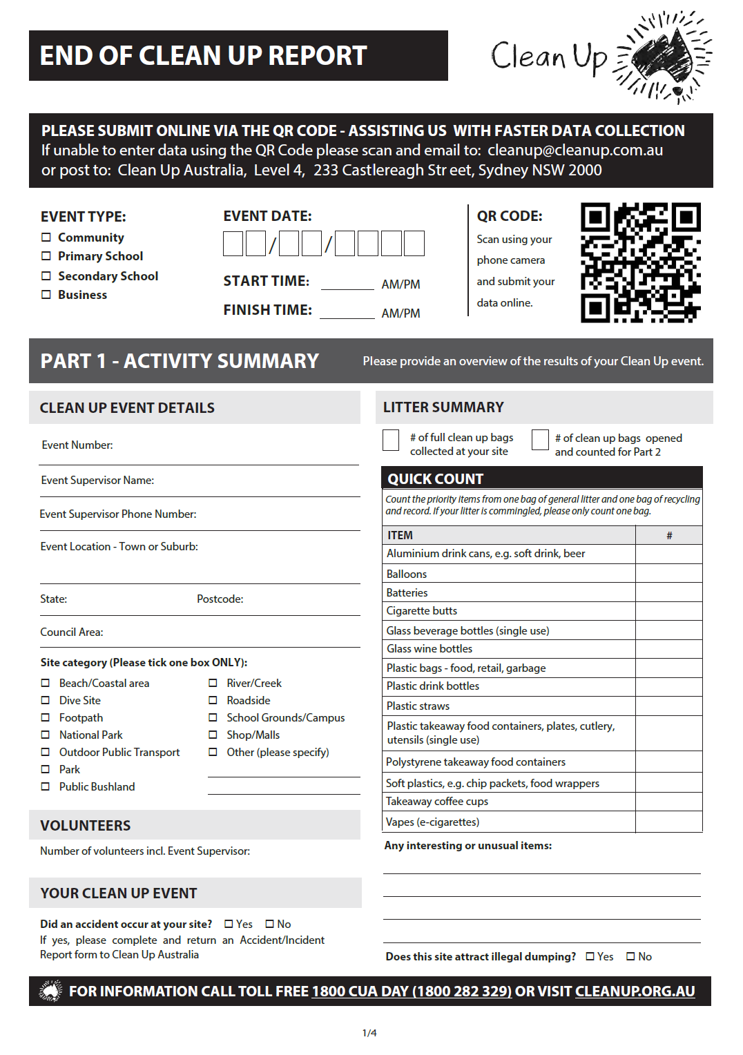 Clean Up Australia : Clean Up Event Paperwork